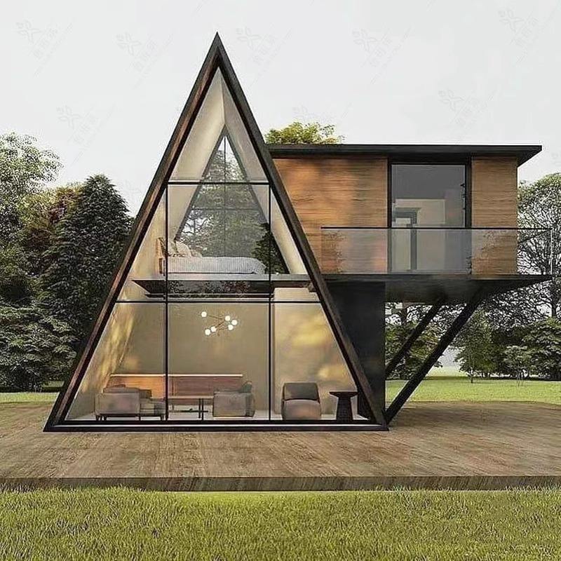 Triangle Wooden Mobile Homestay Prefab Modular House with Traditional Design Garden Living Bathroom Kitchen Easy to Install