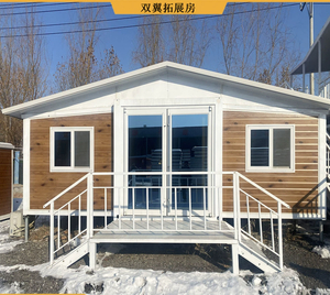 Double-Wing Folding Box for Outdoor Expansion Wood Grain Prefabricated Activity Room with Two Rooms One Hall for Foreign Trade