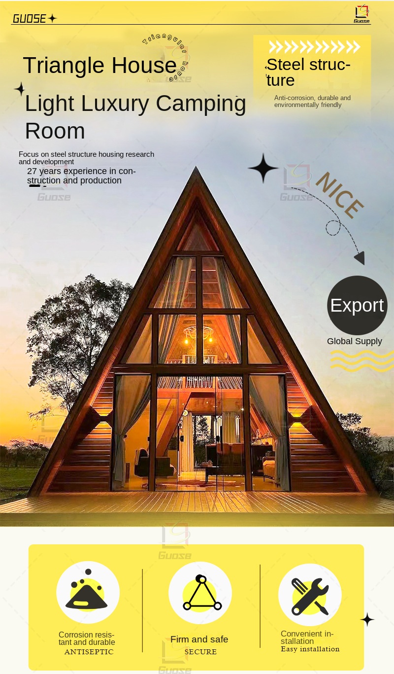 Creative Intelligent Light Steel Container Modular House for Camping Rice Group Homestay Kitchen Activity Triangle House Design