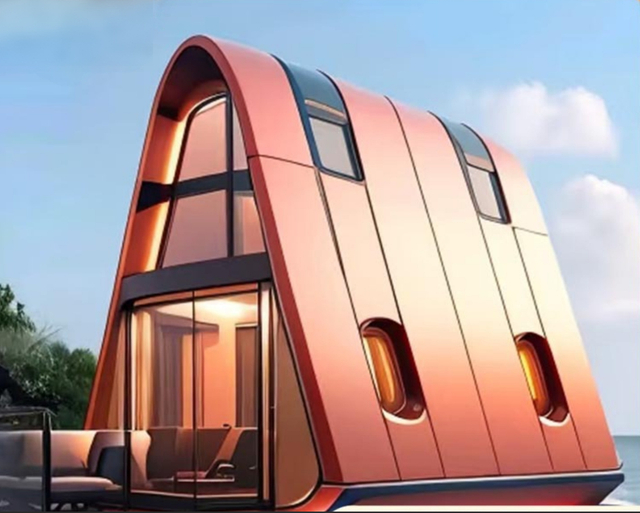 Creative Intelligent Light Steel Container Modular House for Camping Rice Group Homestay Kitchen Activity Triangle House Design