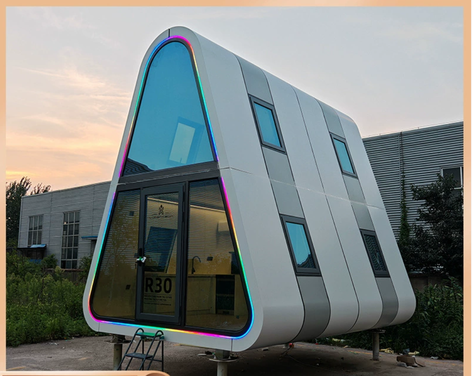 Creative Intelligent Light Steel Container Modular House for Camping Rice Group Homestay Kitchen Activity Triangle House Design