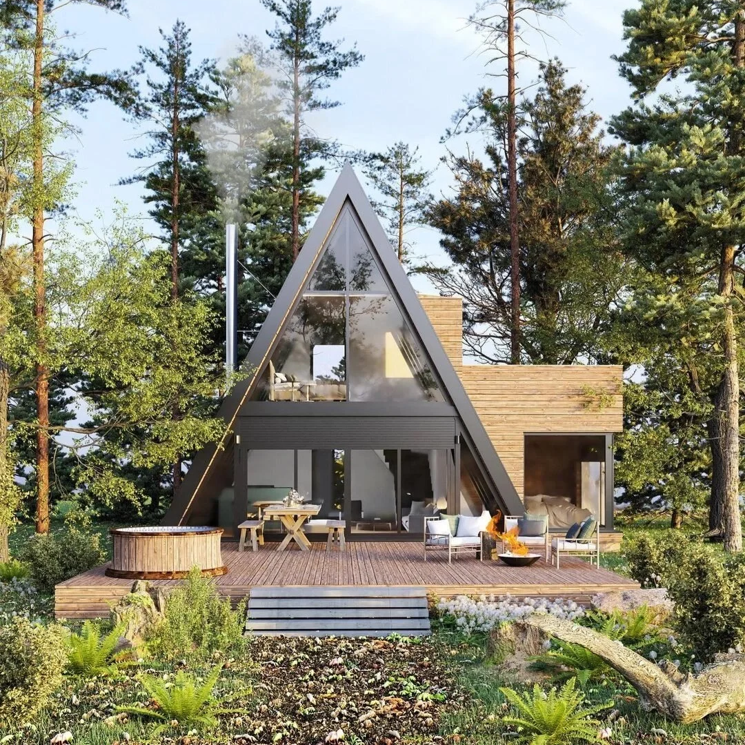 Modular Modern Luxury Vacation Prefabricated Wooden House with Triangle Glass Design for Villa/Hotel Use