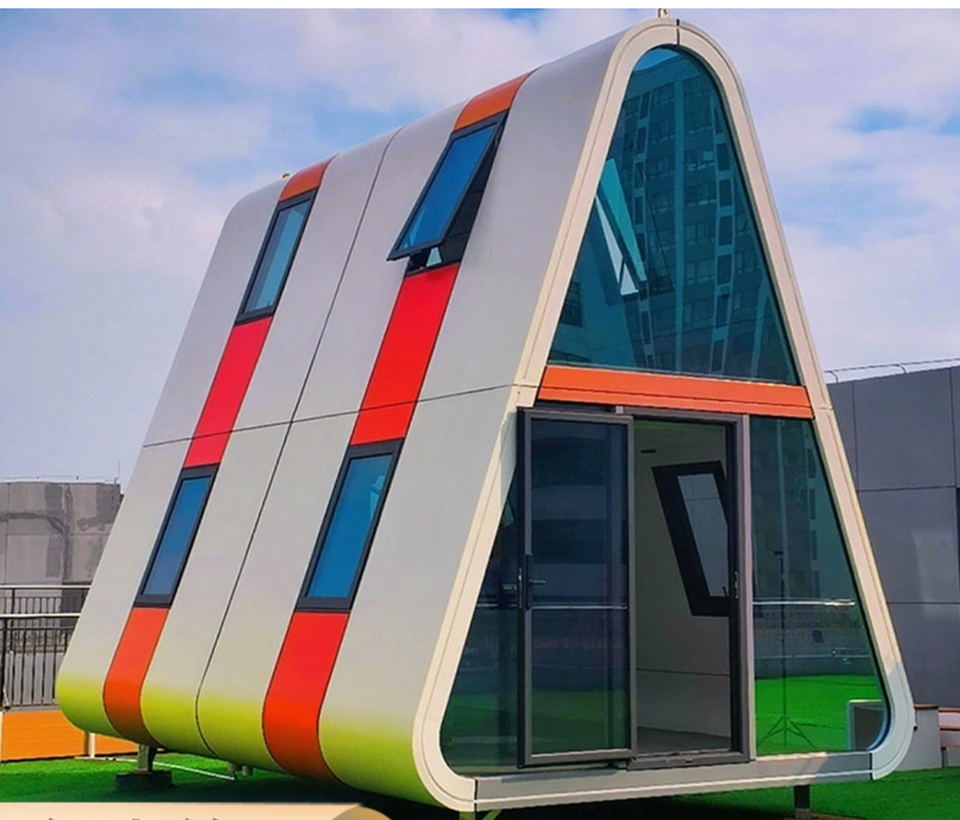 Creative Intelligent Light Steel Container Modular House for Camping Rice Group Homestay Kitchen Activity Triangle House Design