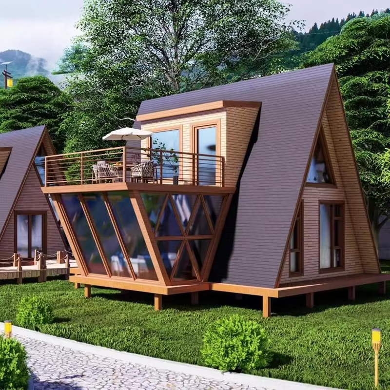 Insulated Pine Triangle Glamping House With Full Living Facilities