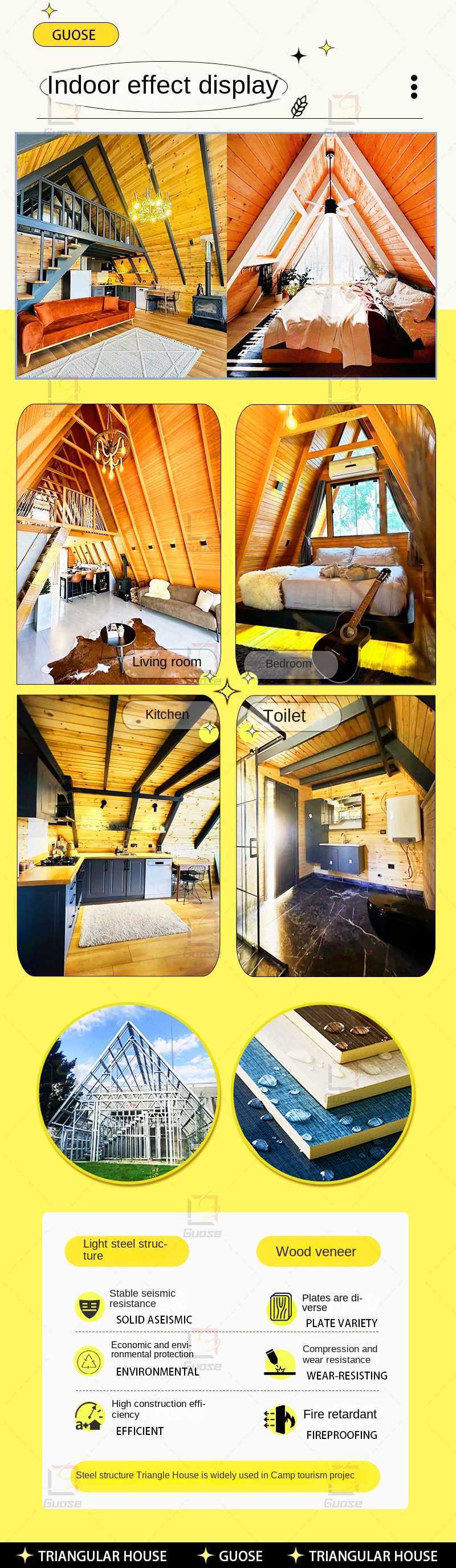 Creative Intelligent Light Steel Container Modular House for Camping Rice Group Homestay Kitchen Activity Triangle House Design