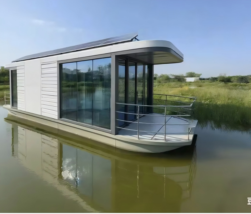 Water Aluminum Floating House Boat Accommodation Multi-functional Capsule House Living Room Shore Fishing Platform Camping Space