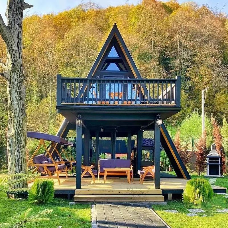 Triangle Wooden Mobile Homestay Prefab Modular House with Traditional Design Garden Living Bathroom Kitchen Easy to Install