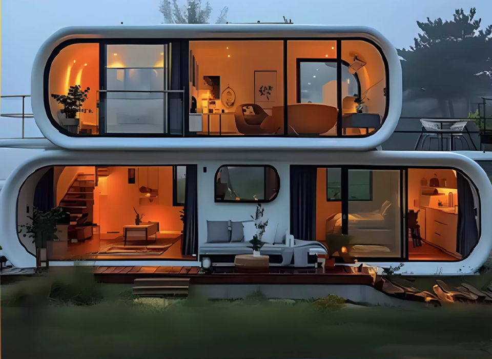 Double Apple Pod Prefab Houses Eco-Friendly Lightweight Capsule Hotel Room Waterproof and Safe Sleeping for Parks Courtyards