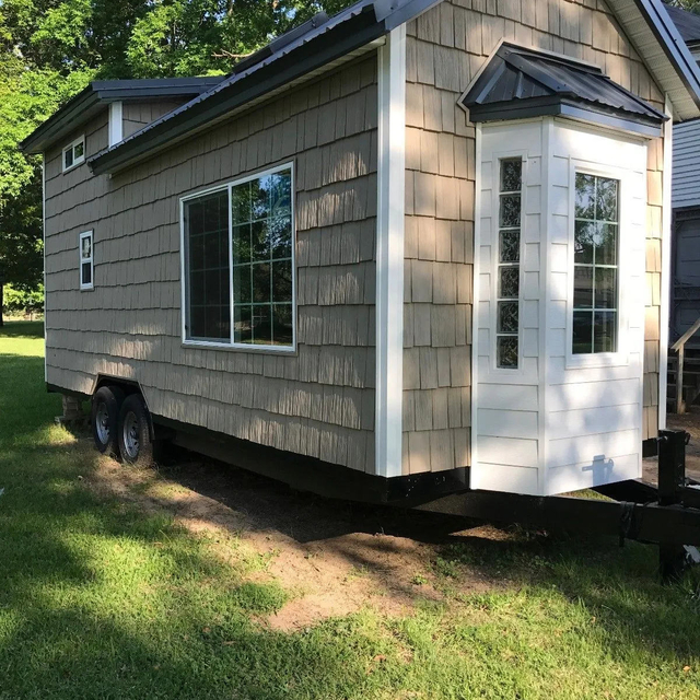 Mobile Trailer Tiny House Modern Prefab Home Portable Modular Cabin on Wheels Wooden Kitchen Bathroom Sleeping Space Living Use