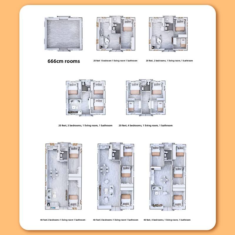 Double-wing Foldable Expandable Movable Container House with Three Bedrooms One Living Room One Bathroom Kitchen for Outdoor Use