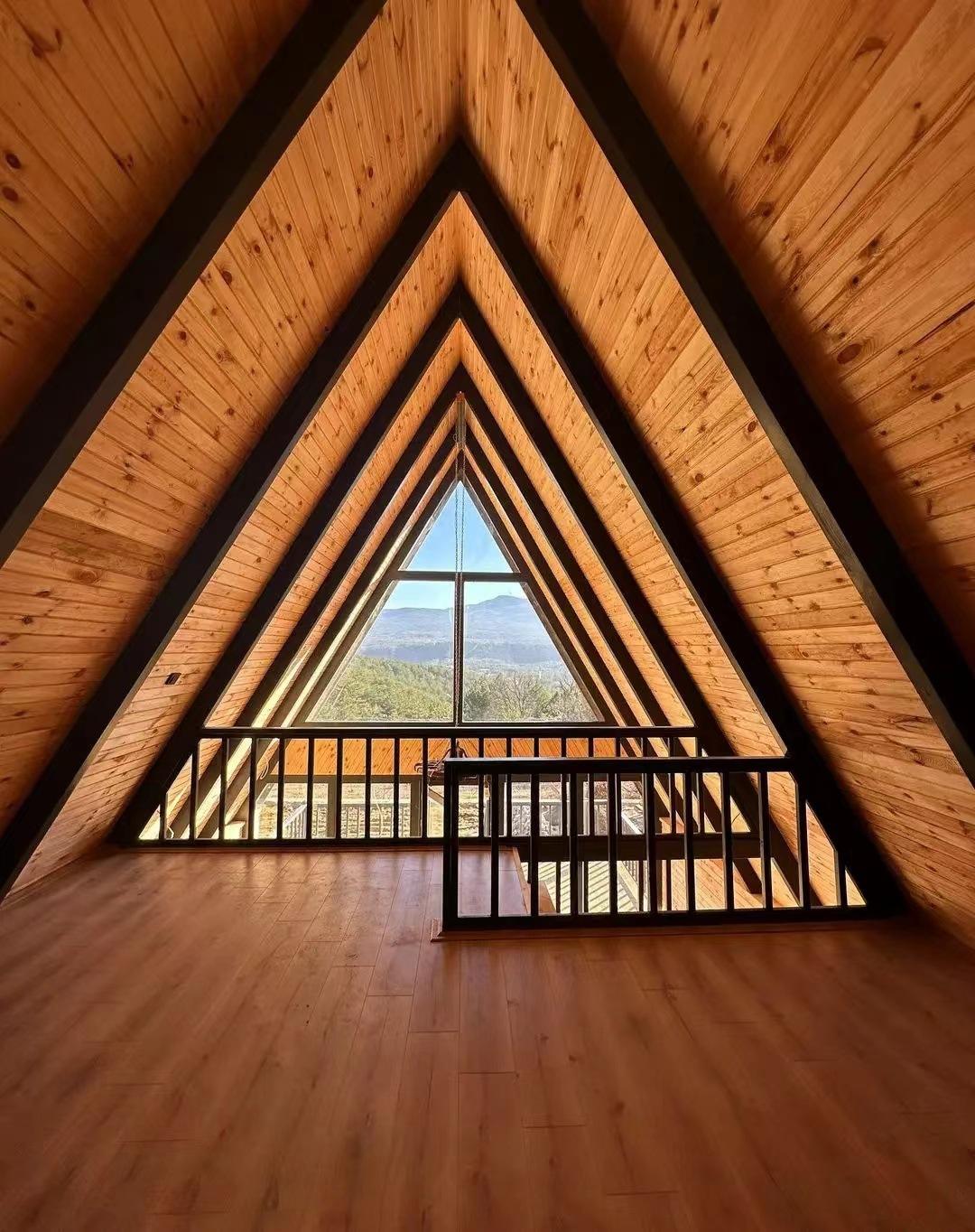 Triangle Wooden Mobile Homestay Prefab Modular House with Traditional Design Garden Living Bathroom Kitchen Easy to Install