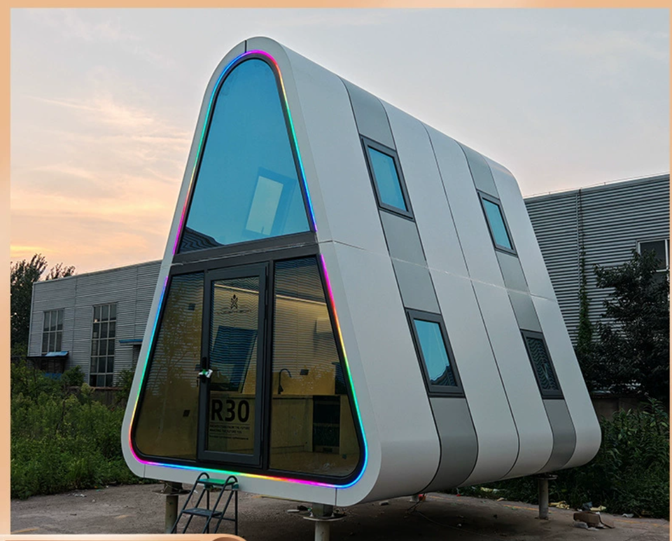 Creative Intelligent Light Steel Container Modular House for Camping Rice Group Homestay Kitchen Activity Triangle House Design