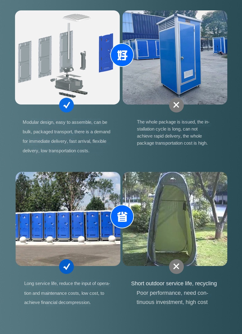 Outdoor Scenic Mobile Toilet Public Toilet Squatting Single Toilet Eco-Friendly Plastic One Piece