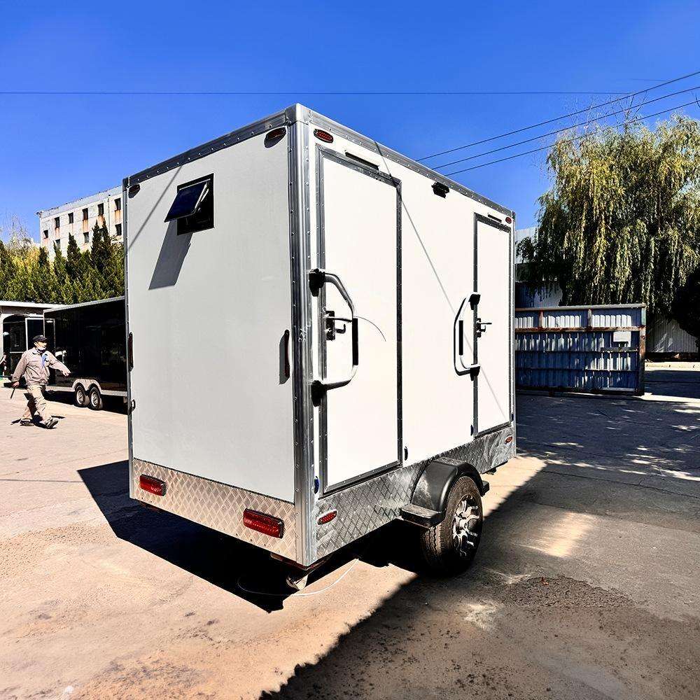 Custom Modern Steel Double White Toilet Trailer Environmental Protection Mobile Outdoor House Toilet