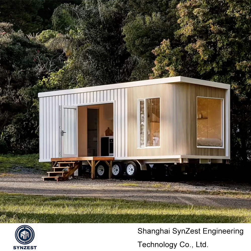 Trailer House with Prefabricated Insulated 20ft House Kit Tiny Wheels Mobile Trailer Log Cabin Kits Prefab Home