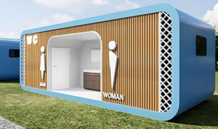 Modern Design Eco-Friendly Public Toilet Apple Warehouse Mobile Steel Structure Carved Metal Plate Made Sandwich Panel Container