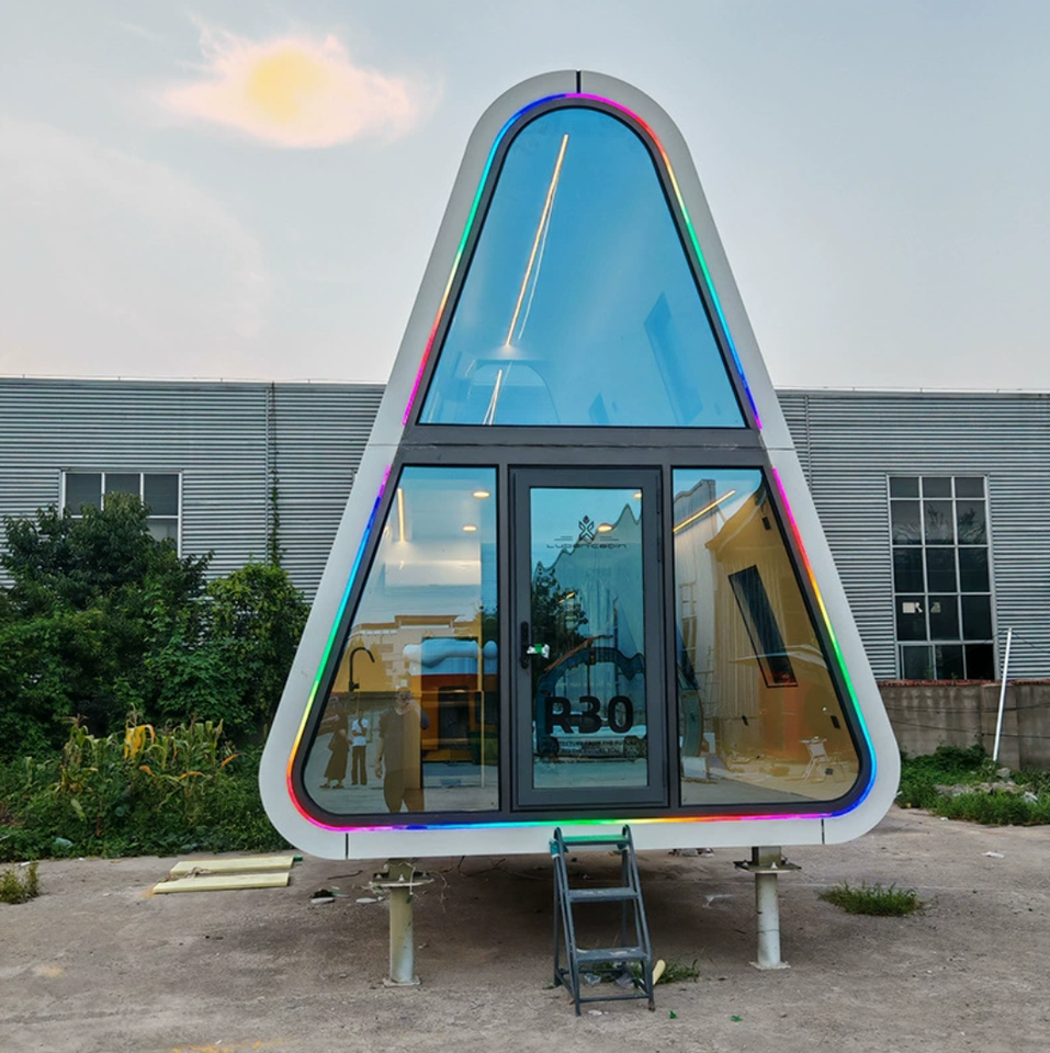 Creative Intelligent Light Steel Container Modular House for Camping Rice Group Homestay Kitchen Activity Triangle House Design