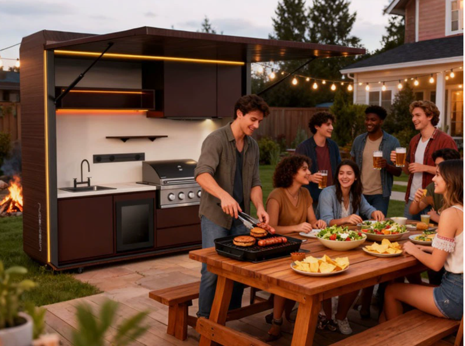 Light Luxury Stainless Steel Outdoor Kitchen for Family Private Parties Courtyard Camping Barbecue Movable Cabinets Mini Kitchen