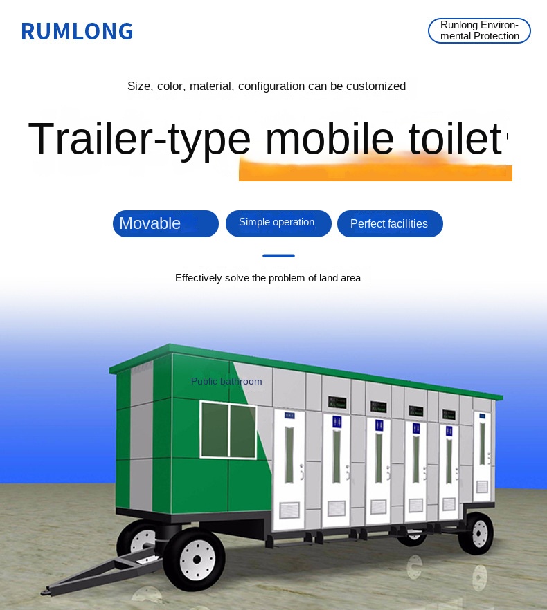 Customized Environmental Protection Plastic Trailer Mobile Outdoor Scenic Public Toilet Rental
