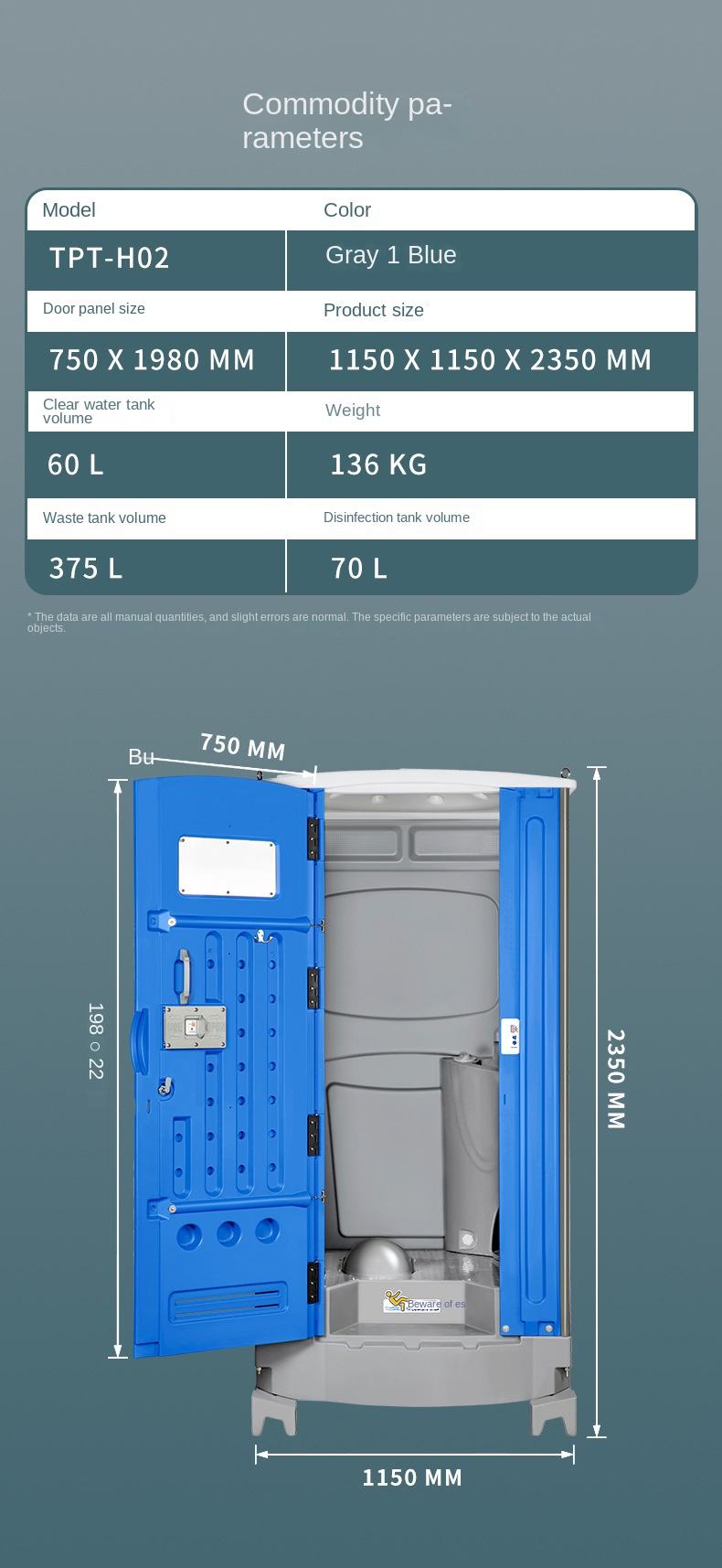 Modern HDPE Thickened Mobile Environmental Protection Portable Outdoor Toilet with Shower Room