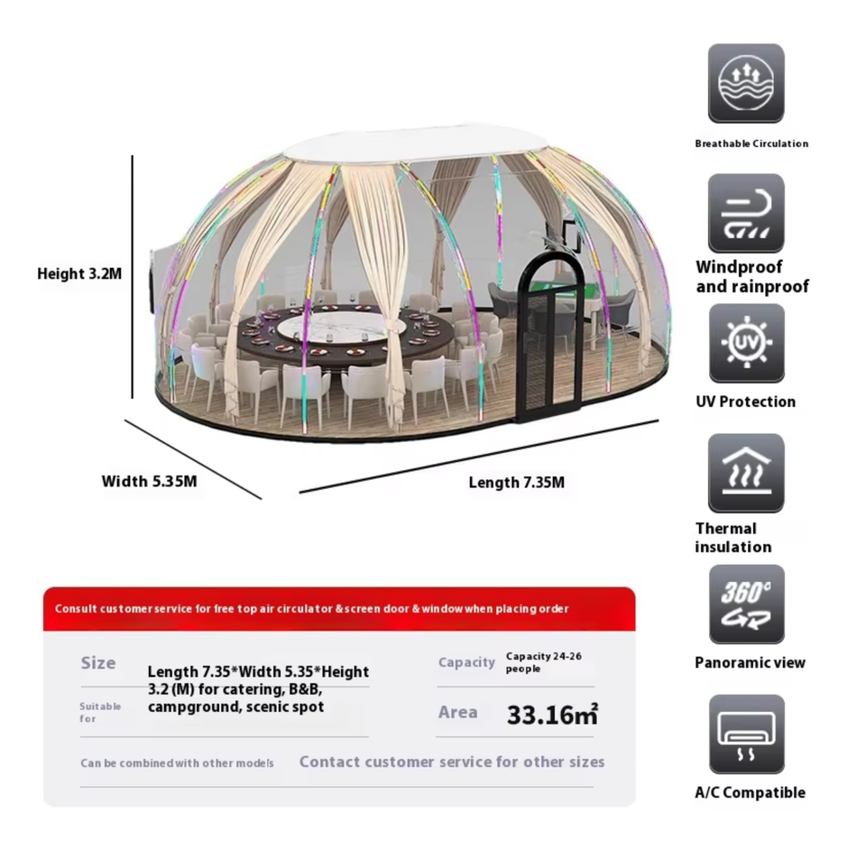 360&deg; Panoramic Transparent Tent for Mobile Spherical Starry Sky Room Homestays for Outdoor Park Restaurants Scenic Areas Camping